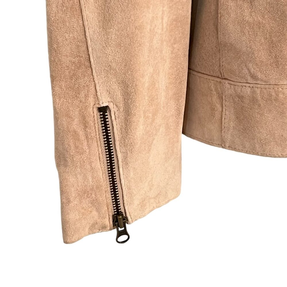 The Territory Ahead Womens Beige Suede Hooded Jacket L With Full Zipper Closure - Picture 2 of 9